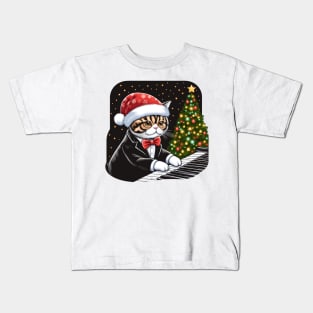 Exotic Shorthair Cat Playing Piano Christmas Kids T-Shirt